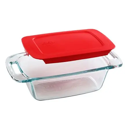 1.5-Quart Glass Loaf Pan With Snap-On Red Lid – Easy Grab Baking Dish 1