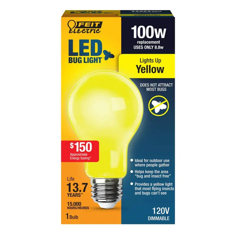 100-Watt Yellow Led Bug Light Bulb – A19 Base (A19100/Bug/Led) 1