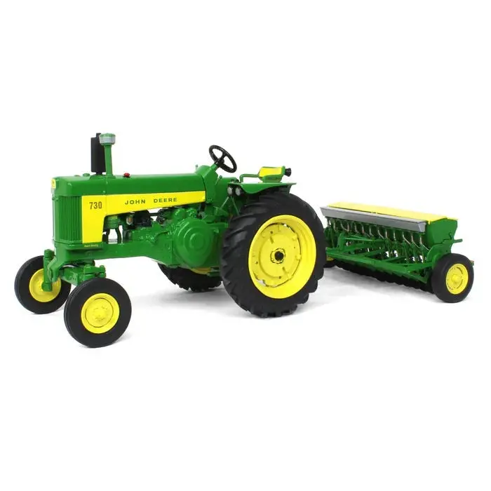 1:16-Scale John Deere 730 Tractor Model With Wide Front End & Grain Drill (45790) 1