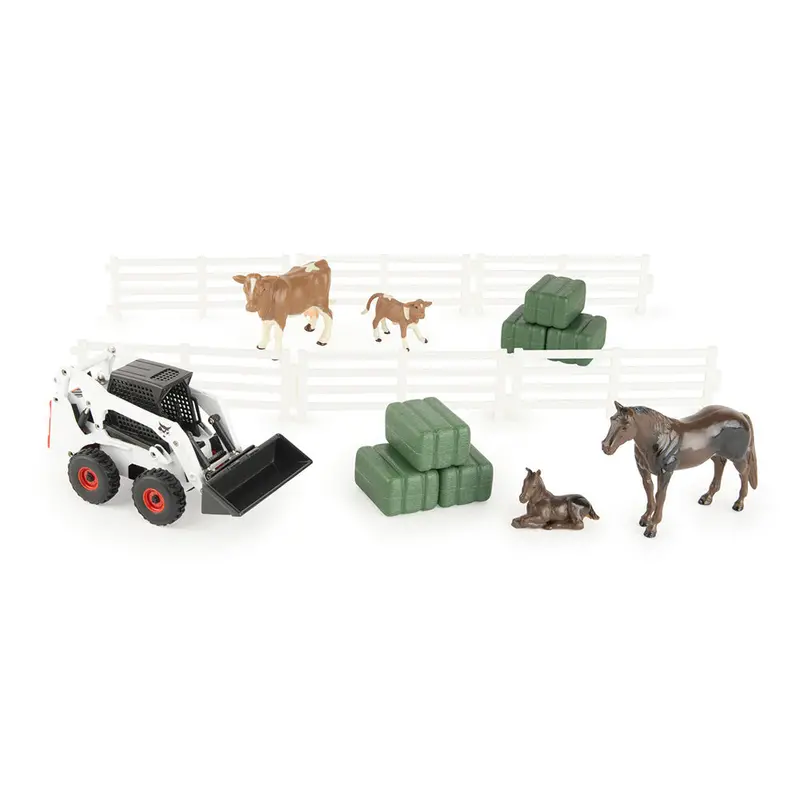 1:32 Scale Animal Farm Playset Featuring Bobcat Skid Steer – Model Kit (47394) 1