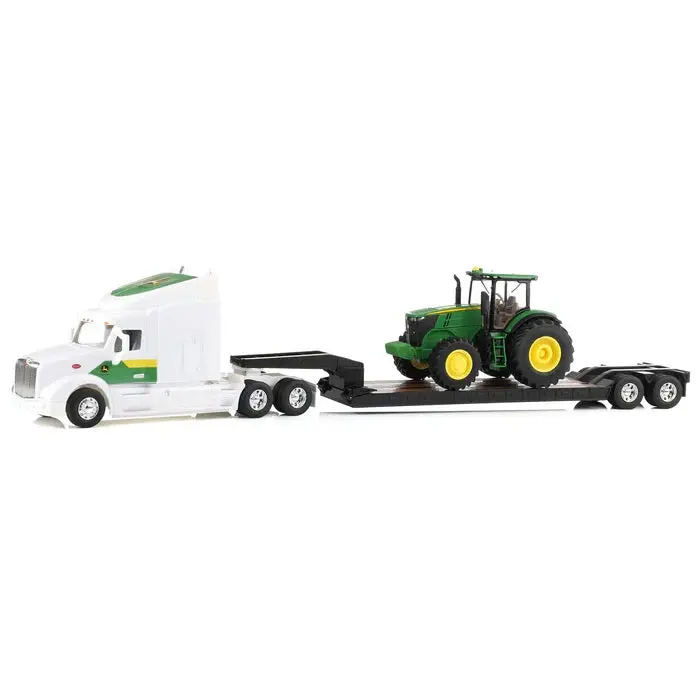 1:32 Scale Peterbilt 579 Semi-Truck With Lowboy Trailer & John Deere 7290R Tractor Set 1