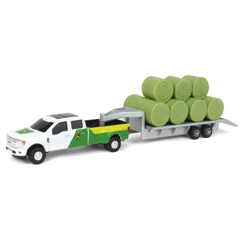 1:64 John Deere Ford F-350 Pickup With Trailer & 11 Round Hay Bales - 45927 1