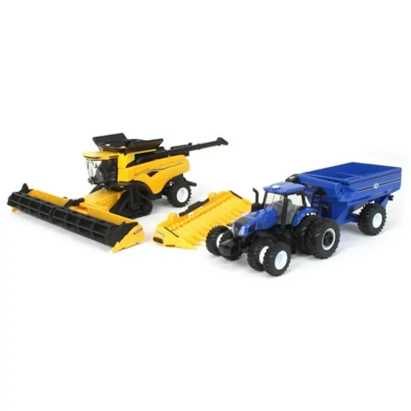 1:64 New Holland Tractor & Combine Set – Blue 612R Sprayer + Yellow Cr8.90 Combine With Grain Car 13996 1