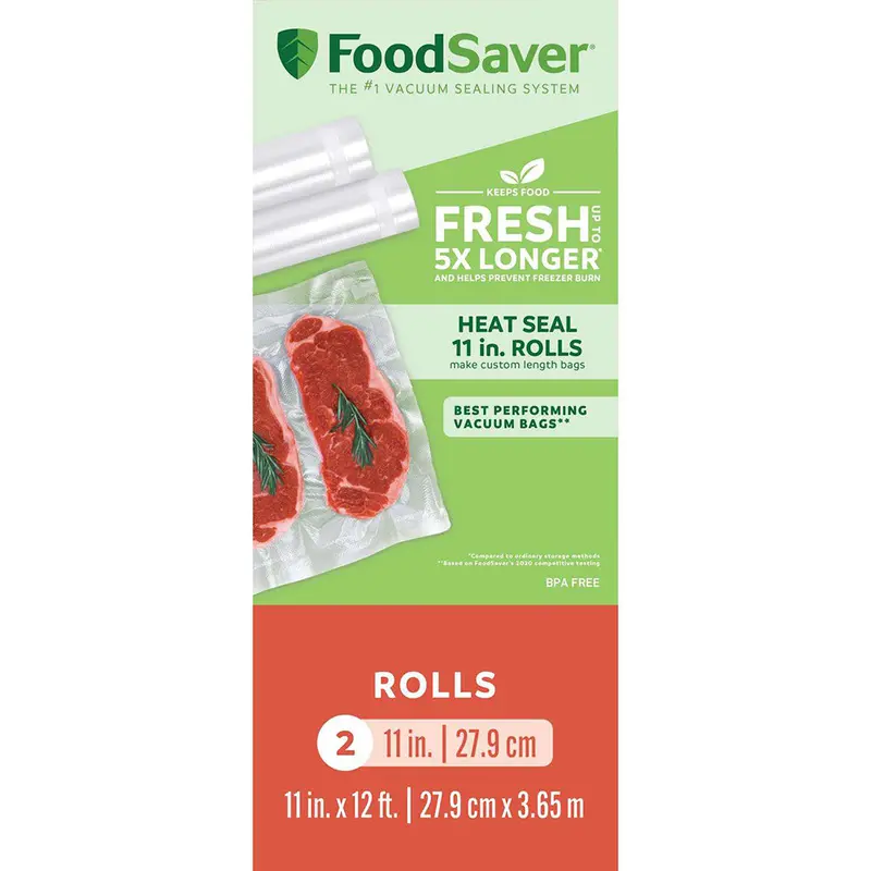 2-Pack Clear Vacuum Sealer Rolls – 11-Inch X 12-Foot Food-Safe Rolls (Model 2185538) 1
