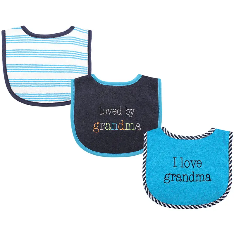 3-Pack Absorbent Baby Boy Drool Bibs – Grandma-Themed, Gentle Fabric 1