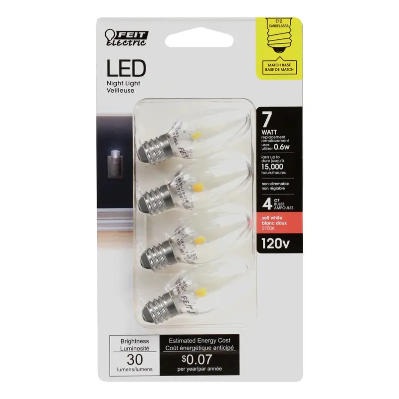 4-Pack 7W Led Night Lights – Warm White Glow, Energy-Efficient, E26 Base (Bp7C7) 1