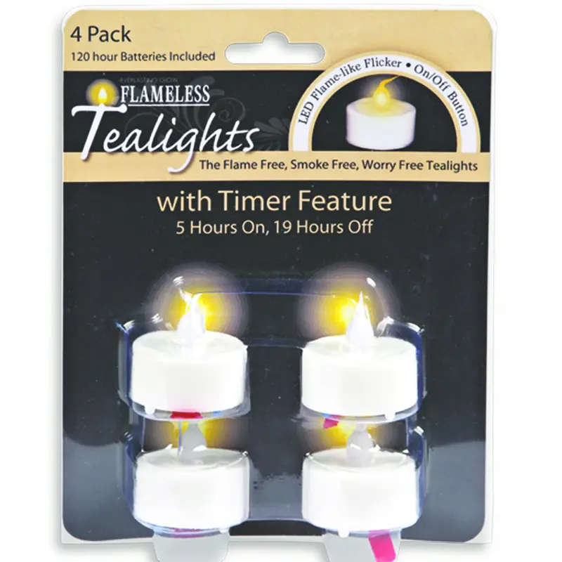 4-Pack Led Tea Lights With Auto Timer – Flameless Battery-Operated Candles (35990) 1