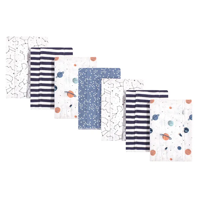 7-Pack Space-Themed Flannel Burp Cloths – Highly Absorbent Baby Essentials 56898 1