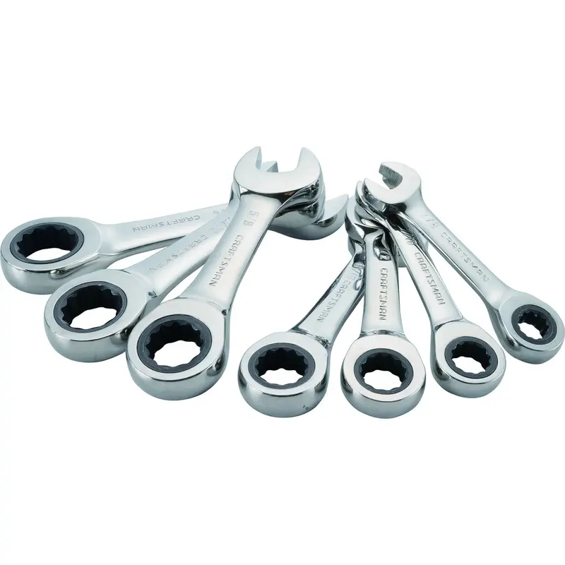 7-Piece Sae Stubby Ratcheting Combination Wrench Kit 1
