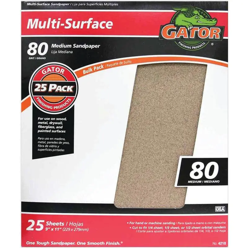 80-Grit Aluminum Oxide Sandpaper Sheets – 11" X 9", 25-Pack All-Purpose 1