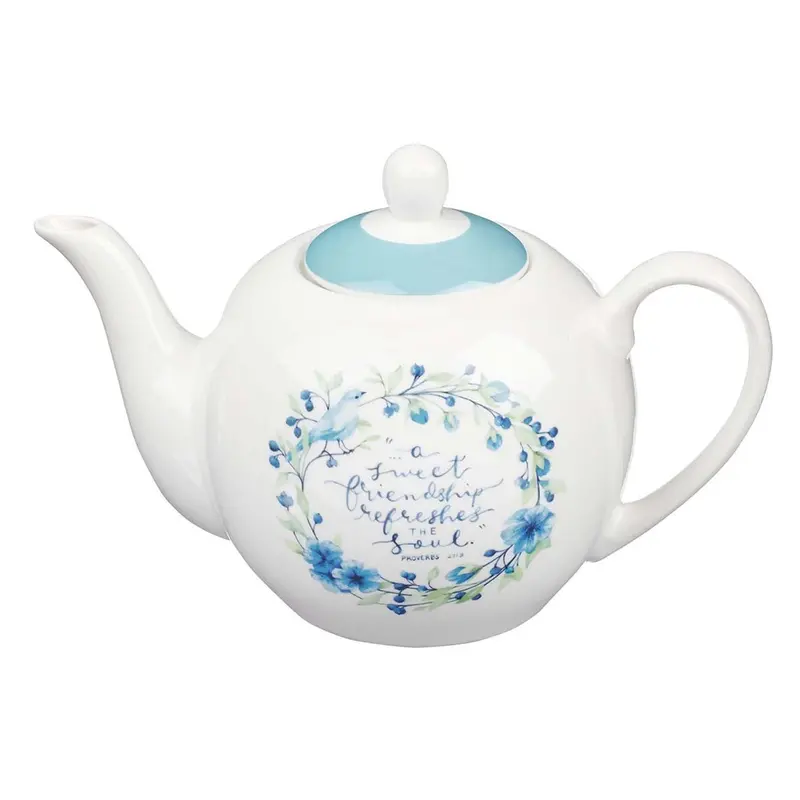 'A Sweet Friendship' Ceramic Teapot – Scripture-Inspired Kitchenware Featuring Proverbs 27:9 (Tea006) 1