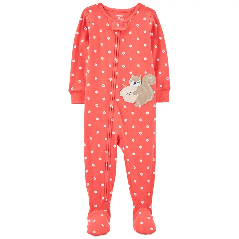 Adorable Squirrel-Print Footie Pajamas For Girls – One-Piece Snuggle Suit (1P858710) 1