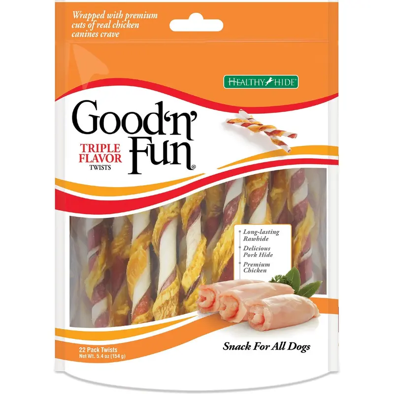 All-Life-Stage Rawhide Twists For Dogs – Beef, Chicken & Pork Blend 1