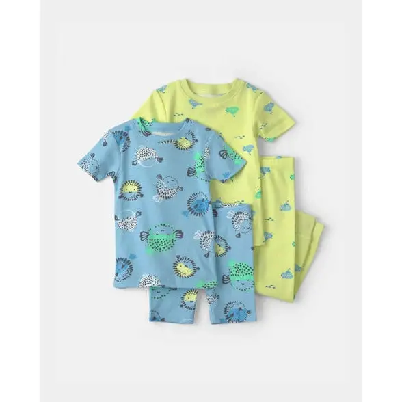 Baby Boys' 4-Piece Short-Sleeve Cotton Pajama Set – Soft & Breathable (1V) 1