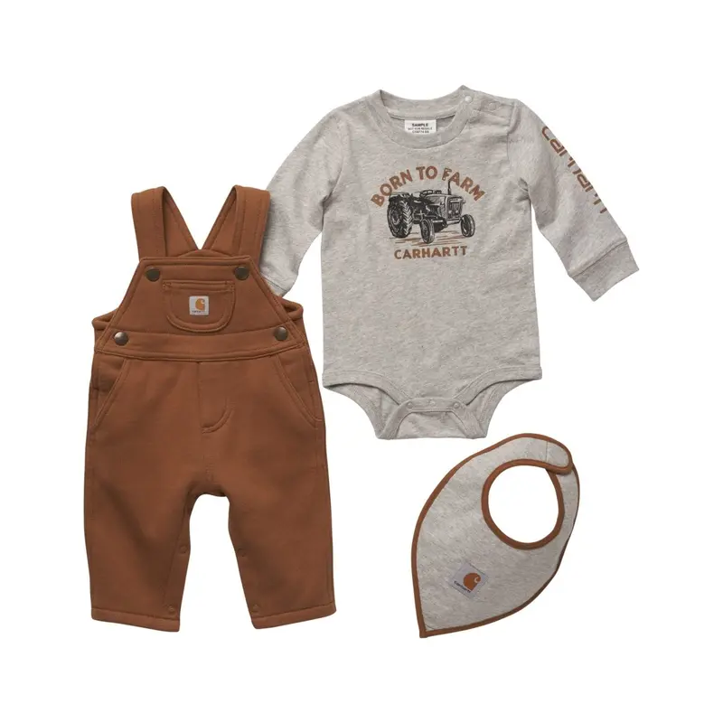 Baby Boy'S Farm-Themed Bodysuit Paired With Warm Fleece Overalls 1