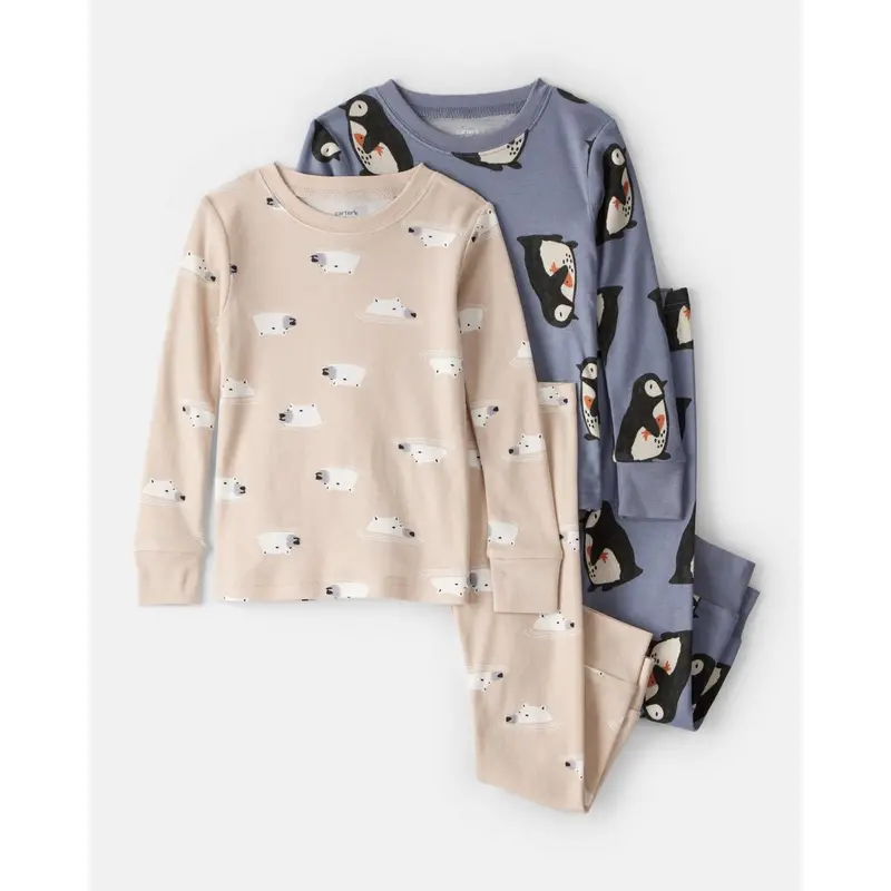 Baby Boys’ Long-Sleeve Cotton Pajama Set – 4-Piece Print Outfit