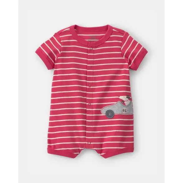 Baby Boy’S Short-Sleeve Race Car Romper – Soft Striped Cotton Outfit (1V687710) 1