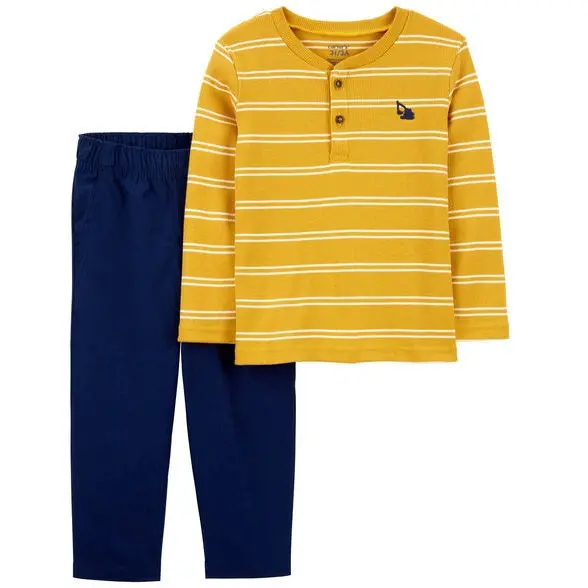 Baby Boys' Striped Henley And Pant Set – 2-Piece Cotton Ensemble 1