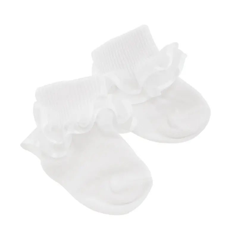 Baby Girl Ruffled Lace Anklets – White Cotton Socks (Style 2177) 1