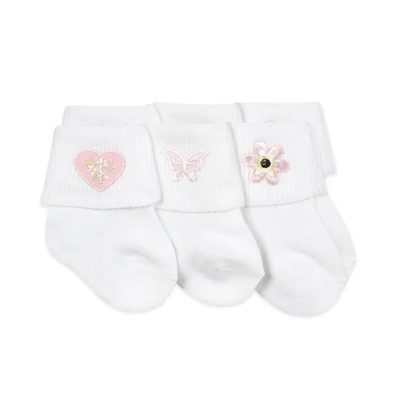 Baby Girl Turn-Cuff Socks – Soft Applique Design Collection (2413) 1