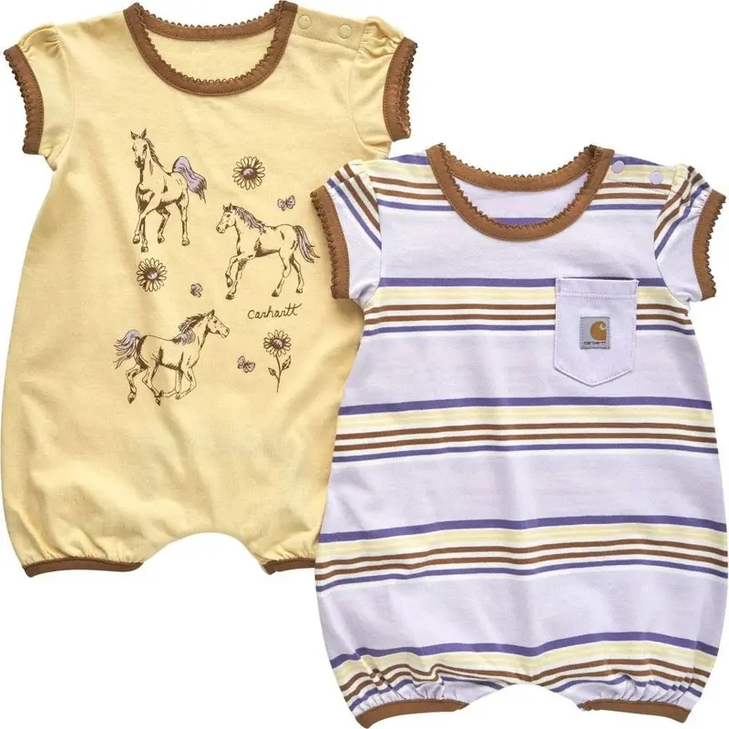 Baby Girls' 2-Piece Horse-Print Romper Set – Short-Sleeve Matching Outfit (Cg9878) 1