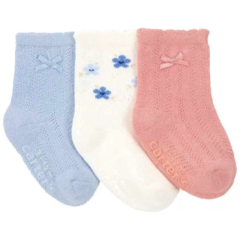 Baby Girls' 3-Pack Floral Socks In Pink And Blue 1