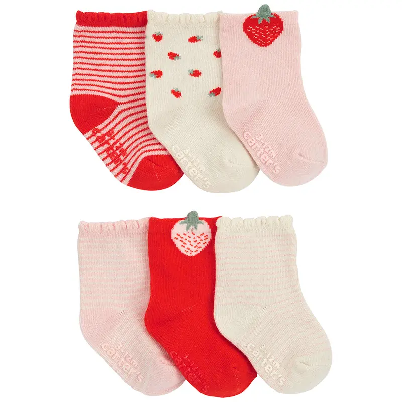 Baby Girls' 6-Pack Strawberry-Patterned No-Slip Socks 1