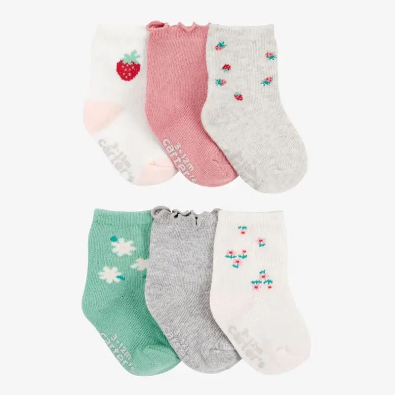 Baby Girls’ Berry Flower Crew Socks – 6-Pack Soft Cotton Blend (Style S523310) 1