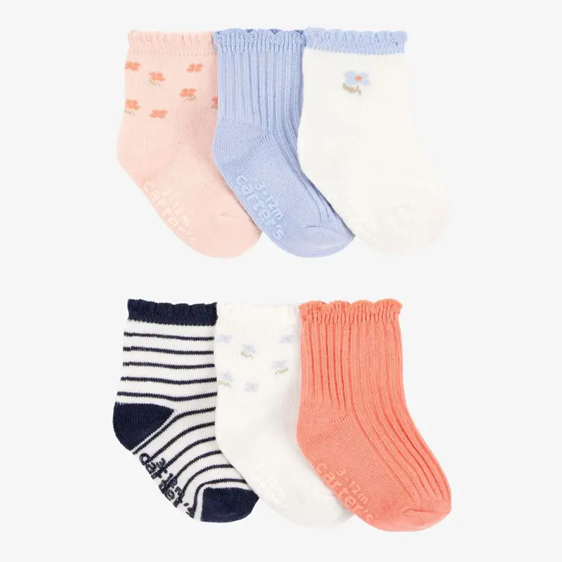 Baby Girls’ Floral Ruffle Booties – 6-Pack Stretchy Cotton (Style 1S519110) 1