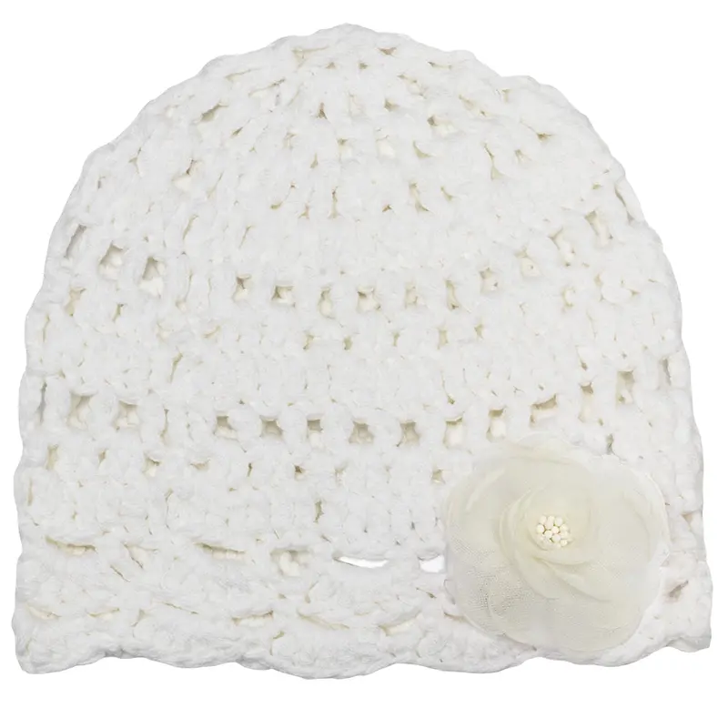 Baby Girl’S Lace Crochet Hat With Floral Accent – Handmade Infant Headwear 1025 1