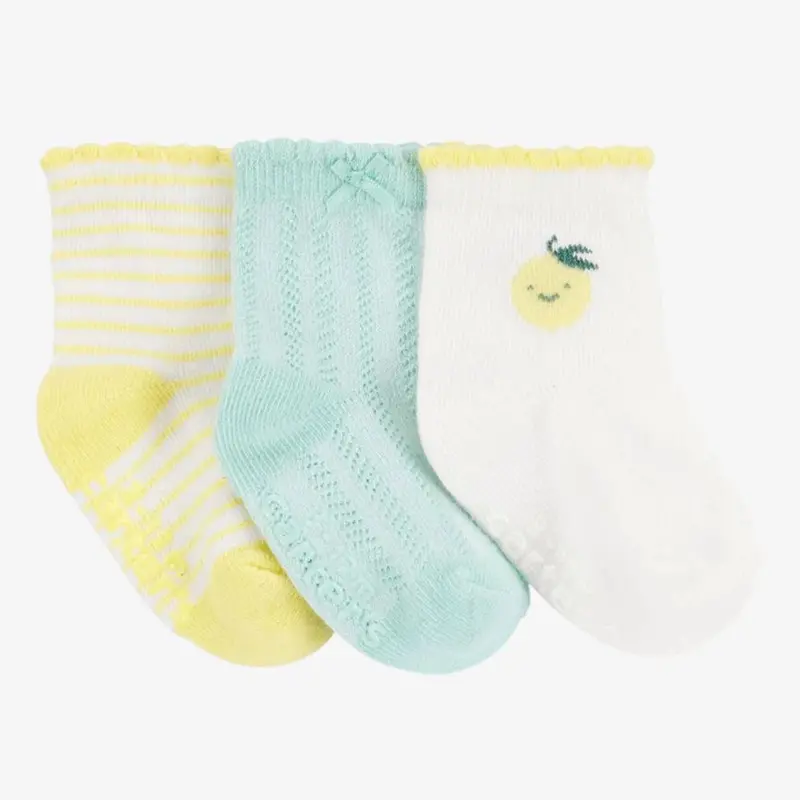 Baby Girls’ Lemon-Print Socks – 3-Pack Breathable Cotton (Style 1S565510) 1