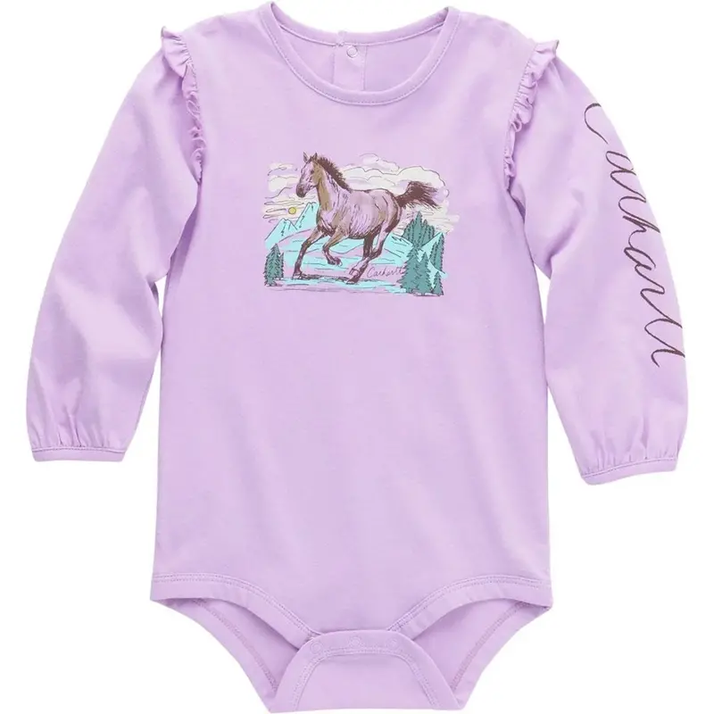 Baby Girls' Long-Sleeve Horse-Print Bodysuit – Soft Cotton One-Piece (Ca7077) 1