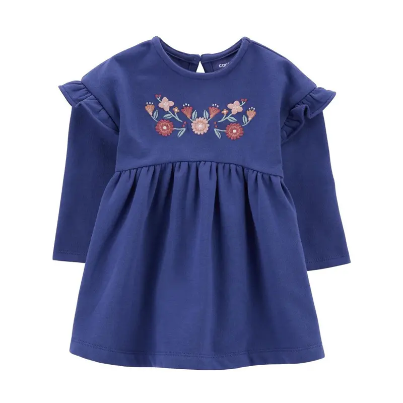 Baby Girls' Navy Floral Long-Sleeve Dress For Special Occasions 1