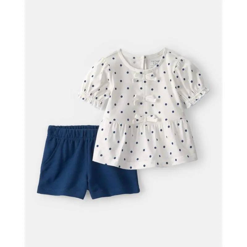 Baby Girls' Polka Dot 2-Piece Set – Blue And White Top & Shorts 1