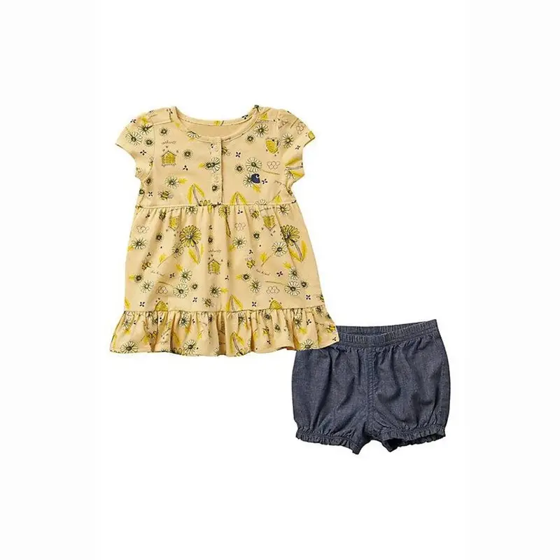 Baby Girl'S Printed Short-Sleeve Dress With Matching Diaper Cover 1