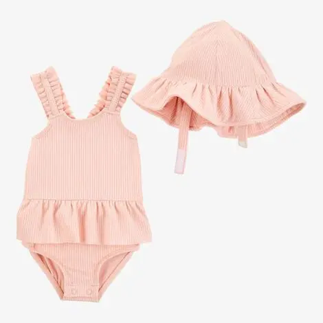 Baby Sun Hat And Ruffle Swimsuit Set – 2-Piece Swim Ensemble 1