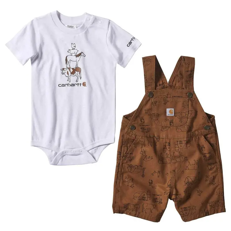 Baby & Toddler Boy Printed Canvas Shortall Set – Vintage-Inspired Denim Look Cg8753 1