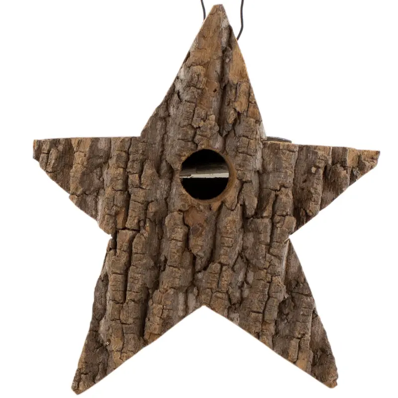 Barkwood Star-Shaped Birdhouse – Rustic Wooden Garden Shelter 1