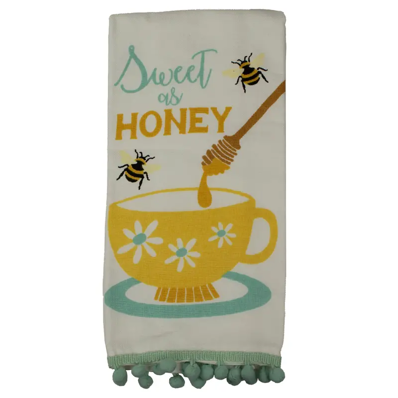 Bees & Honey Cup Pom-Pom Dual-Sided Kitchen Towel 1