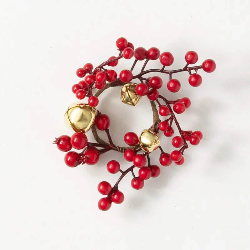 Berry And Bell Accent Ring – Elegant Holiday Wreath Form With Metallic Bell Detail 1