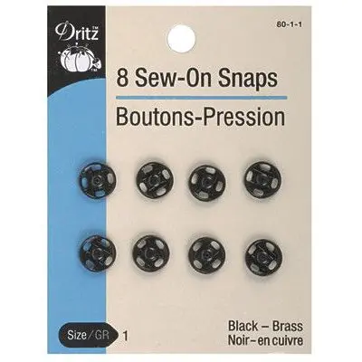 Black Sew-On Snap Fasteners – 4-Pair Set – S-80-1-1 1