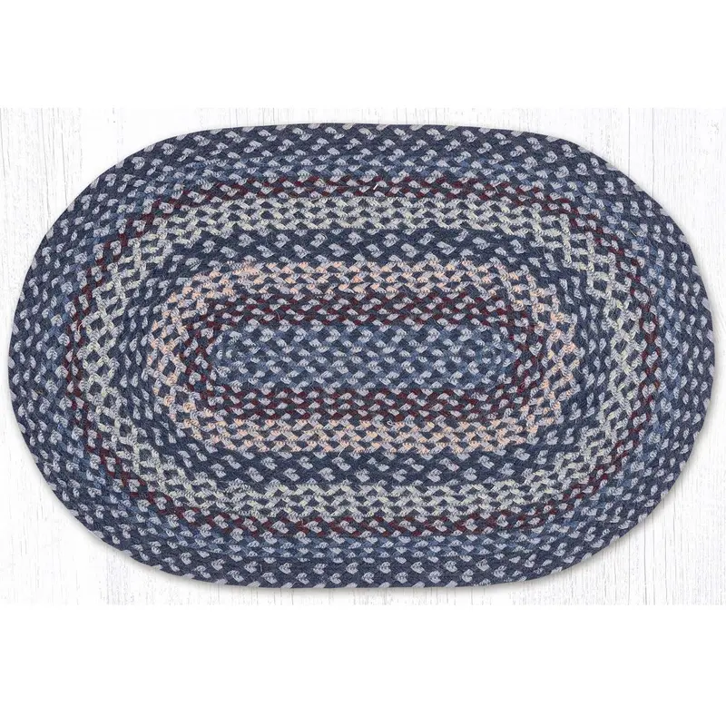 Blue-Gray-Burgundy Braided Oval Rug C-913 1