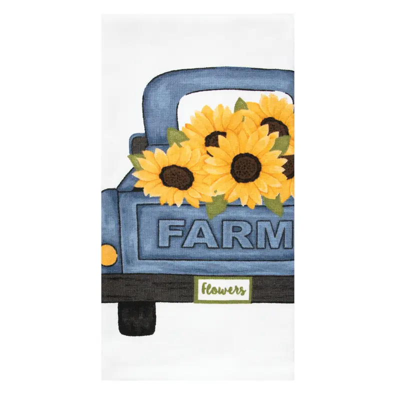 Blue Sunflower Truck Country Kitchen Towel 1