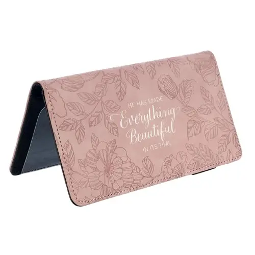Blush Floral Faux Leather Checkbook Wallet – Elegant Compact Organizer 1