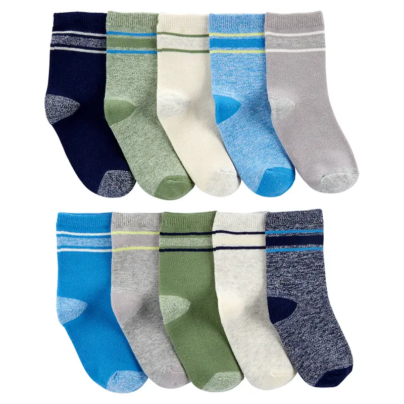 Boys’ 10-Pack Crew Socks – Assorted Neutral Colors, Cotton-Blend Comfort 3P947710-998 1