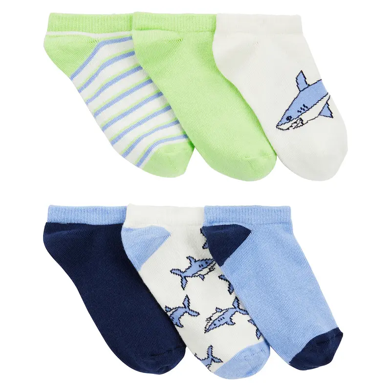 Boys' 6-Pack Shark-Design Athletic Socks In Green And Blue 1