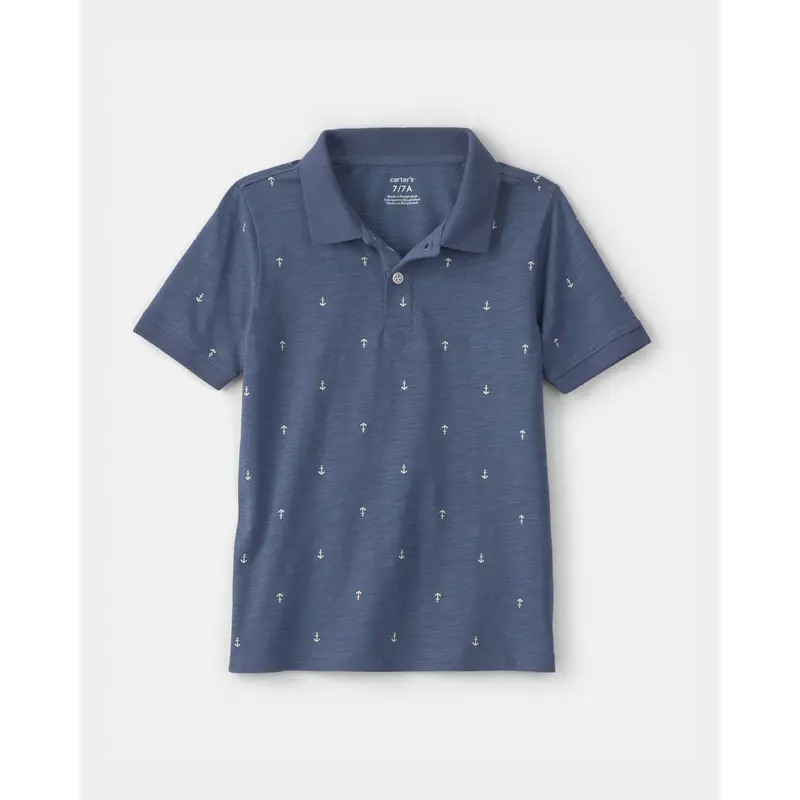 Boys' Anchor-Embellished Polo Shirt – Classic Blue Casual Top 1