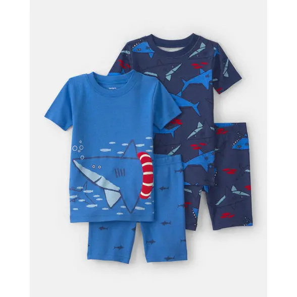 Boys' Blue Shark Design Pajama Set – 4-Piece Cozy Cotton Sleepwear 1