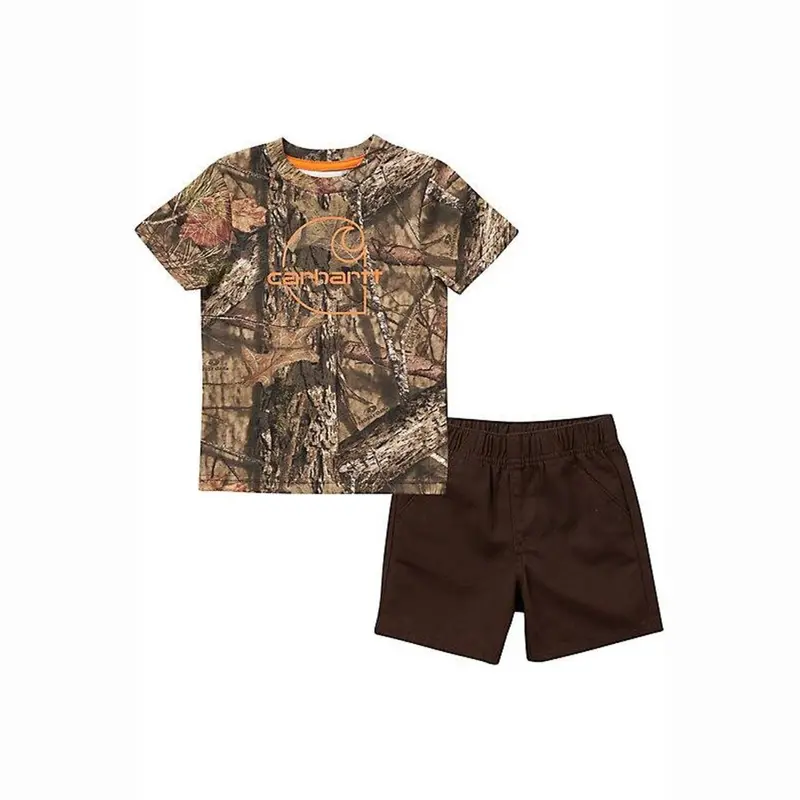 Boys' Camo T-Shirt & Brown Shorts Matching Set – Casual Two-Piece Outfit 1
