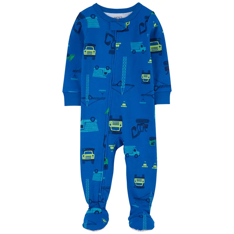Boys’ Construction-Themed Zip-Up Sleep & Play Pajama Set – Soft & Stretchy (1Q072110) 1
